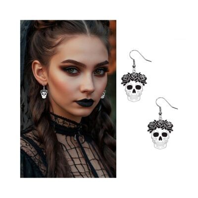 Náušnice Halloween Lebka s květy Albi