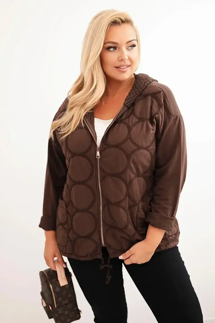 Kesi Włoski Dámská mikina Plus Size rozepínací na zip hnědá