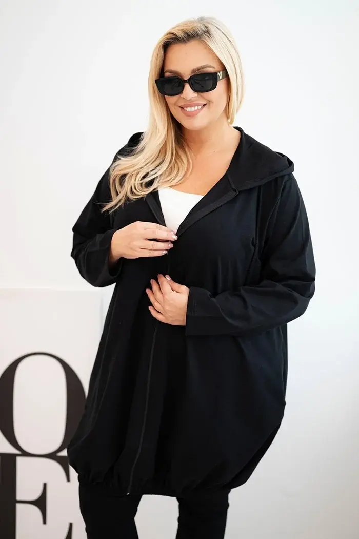 Kesi Dámská mikina Plus Size bavlněná s kapucí a zipem černá