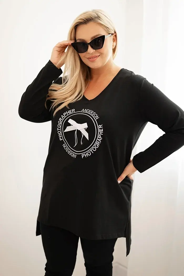 Kesi Dámská blůza s delší zadní částí a potiskem černá