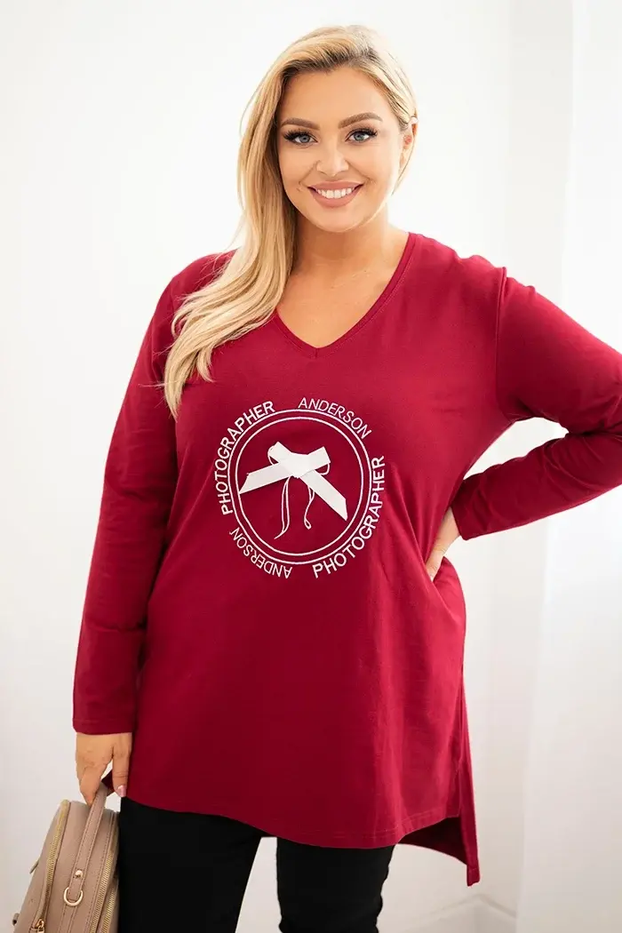 Kesi Dámská blůza s delším zadním dílem a potiskem bordová