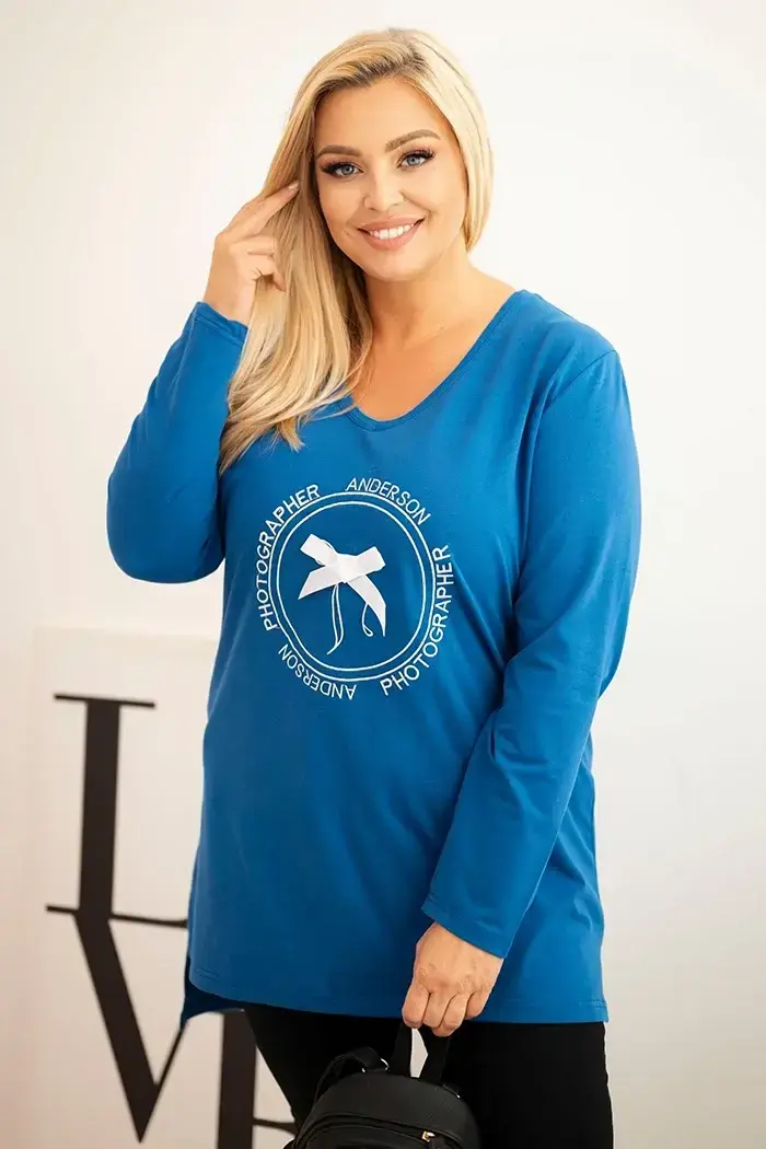 Kesi Dámská blůza s delším zadním dílem a potiskem chabrová