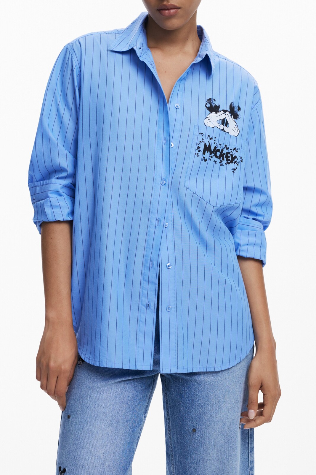 DESIGUAL WOMEN'S LONG-SLEEVED SHIRT, BLUE