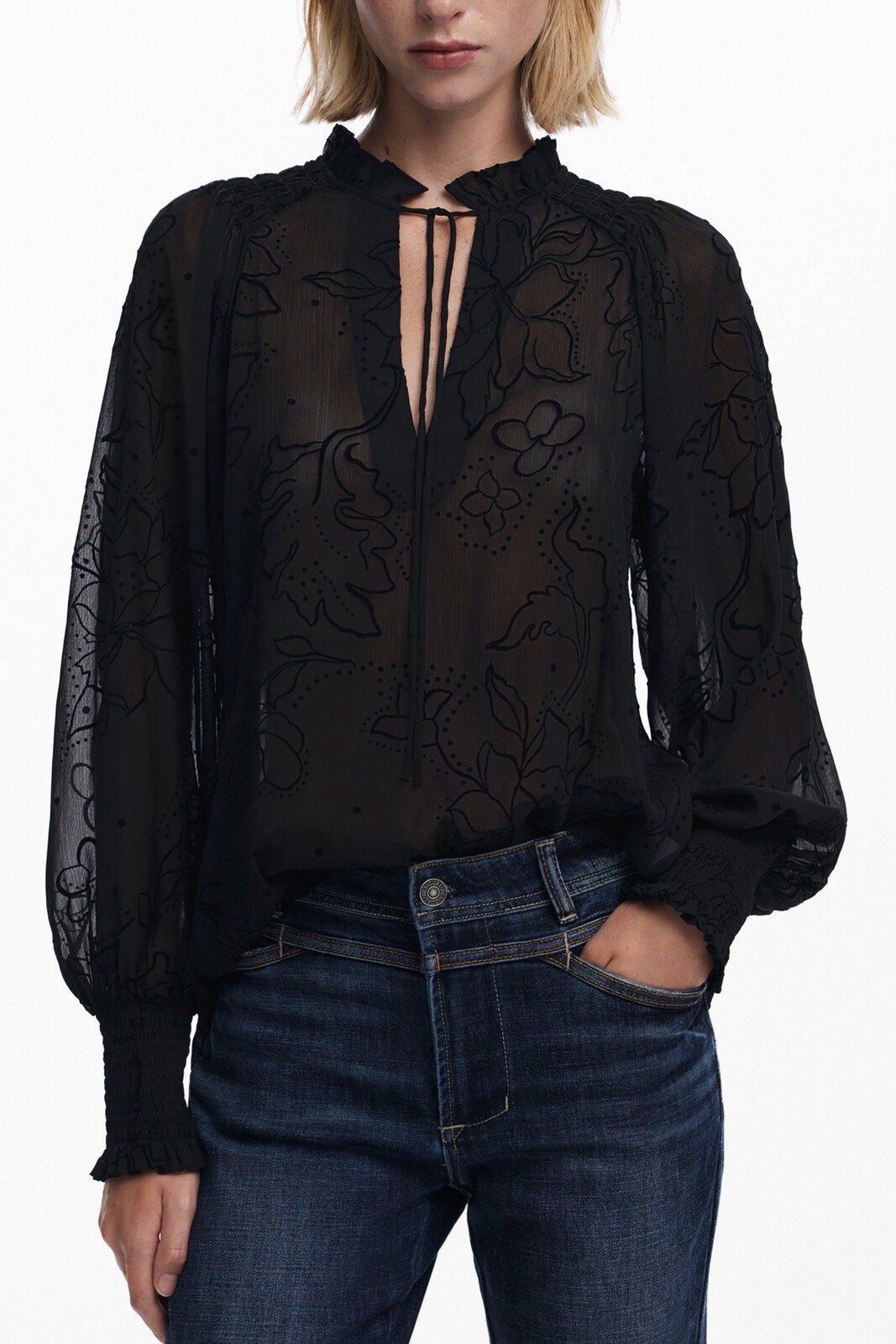 DESIGUAL WOMEN'S LONG-SLEEVED SHIRT, BLACK