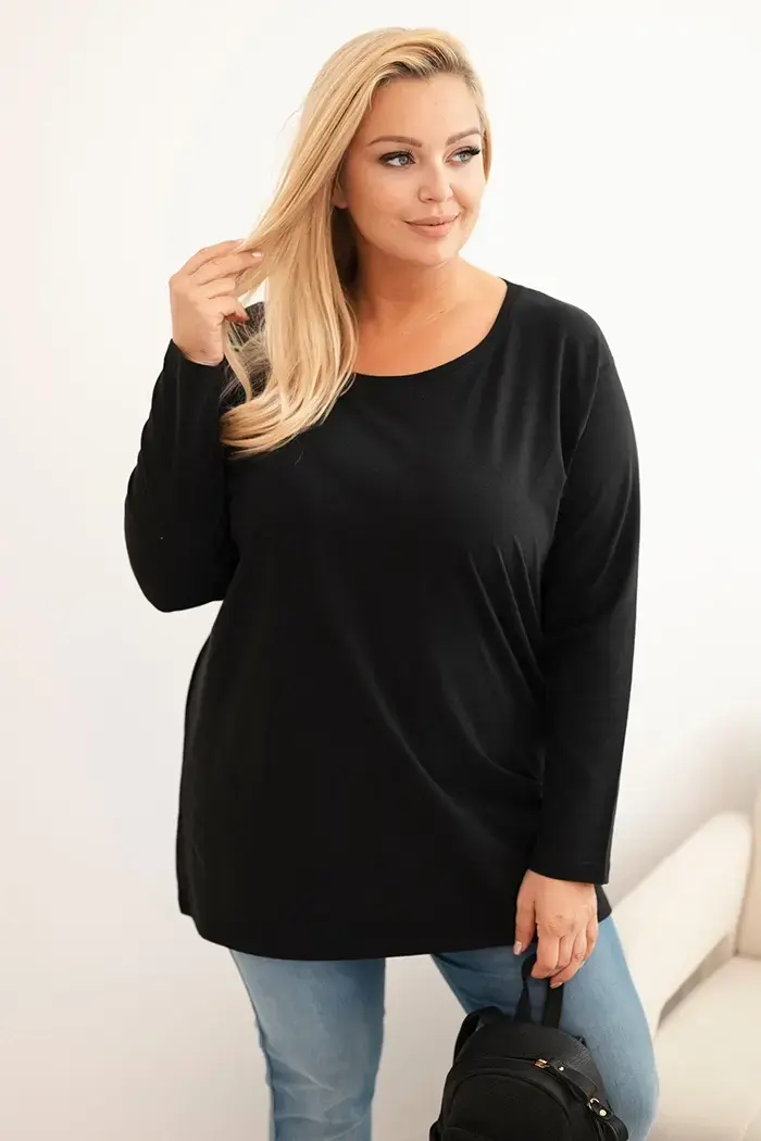 Kesi Dámská blůza Plus Size bavlněná s kulatým výstřihem černá