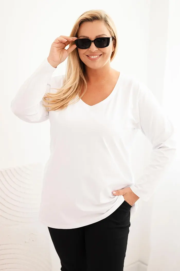 Kesi Dámská blůza Plus Size s výstřihem do V a dlouhým rukávem bílá