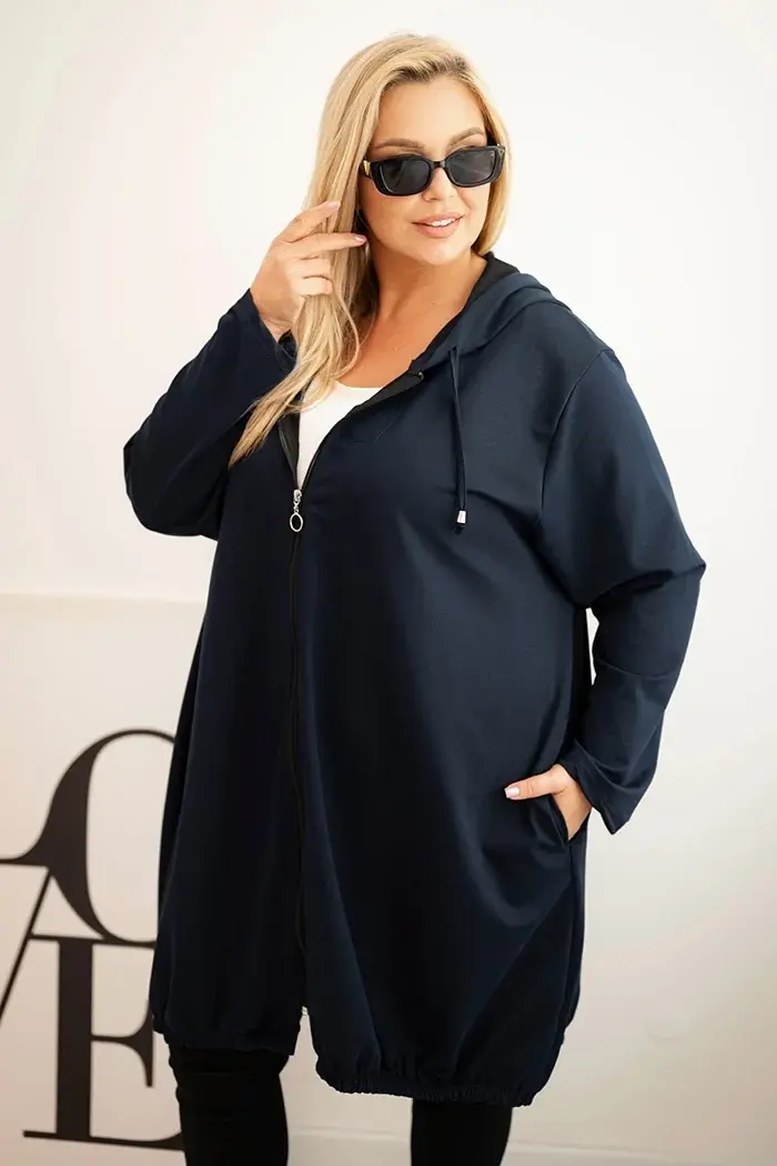 Kesi Dámská mikina Plus Size bavlněná s kapucí a zipem granátová