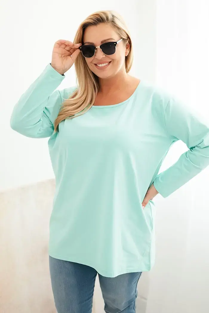 Kesi Dámská blůza Plus Size s lodičkovým výstřihem mátová