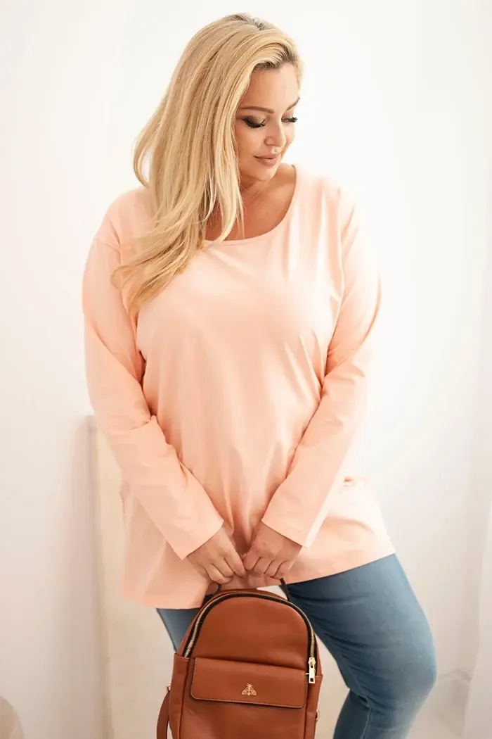 Kesi Dámská blůza Plus Size s lodičkovým výstřihem meruňková