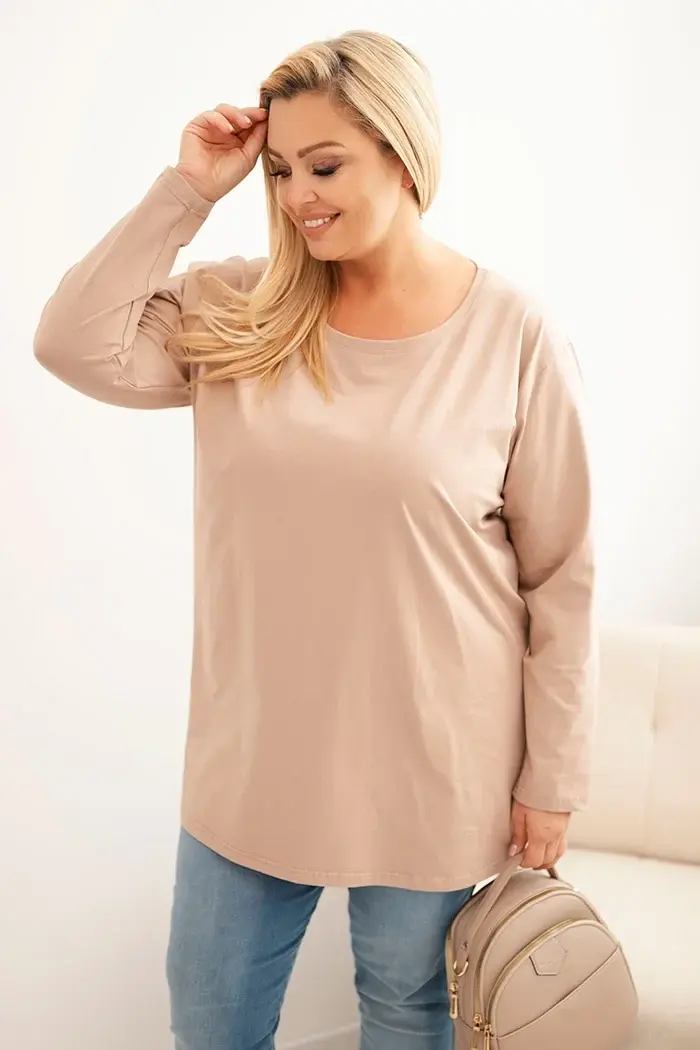 Kesi Dámská blůza Plus Size bavlněná s kulatým výstřihem fango