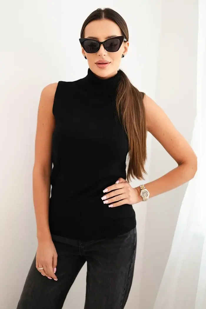 Kesi Włoski Dámská viskózová bezrukávová blůza s rolákem černá