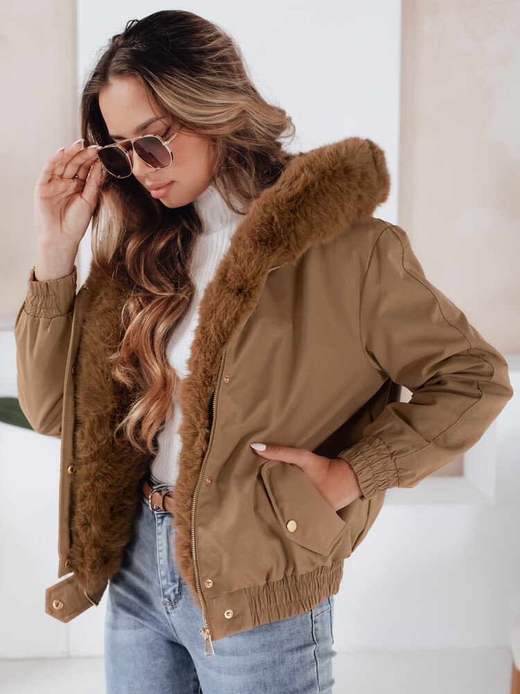 Kurtka damska zimowa VESSADA krótka z futerkiem jasnobrązowa Dstreet
