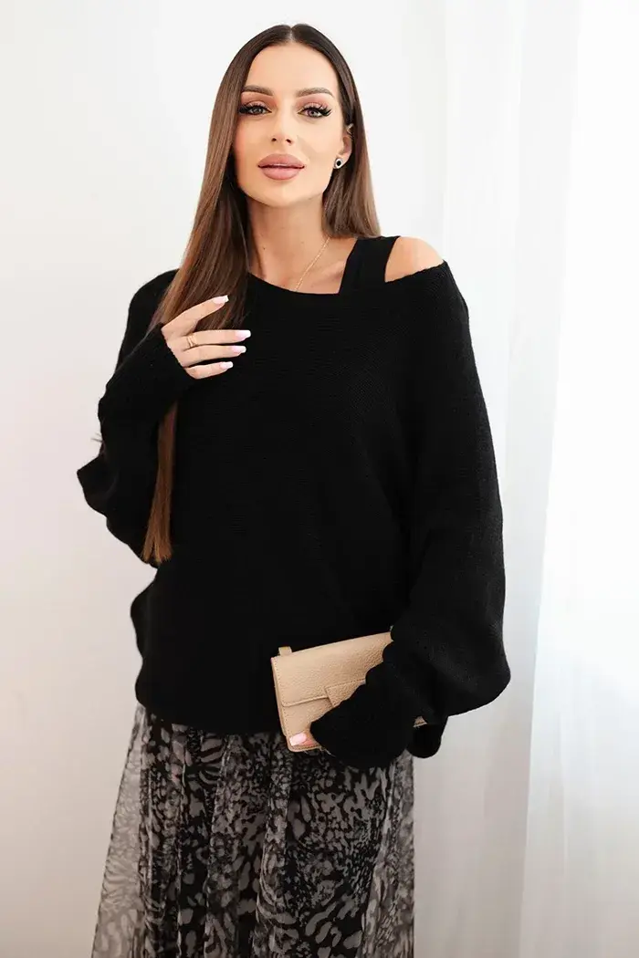 Kesi Włoski Dámský komplet s vlněným svetrem a viskózovou šaty černý