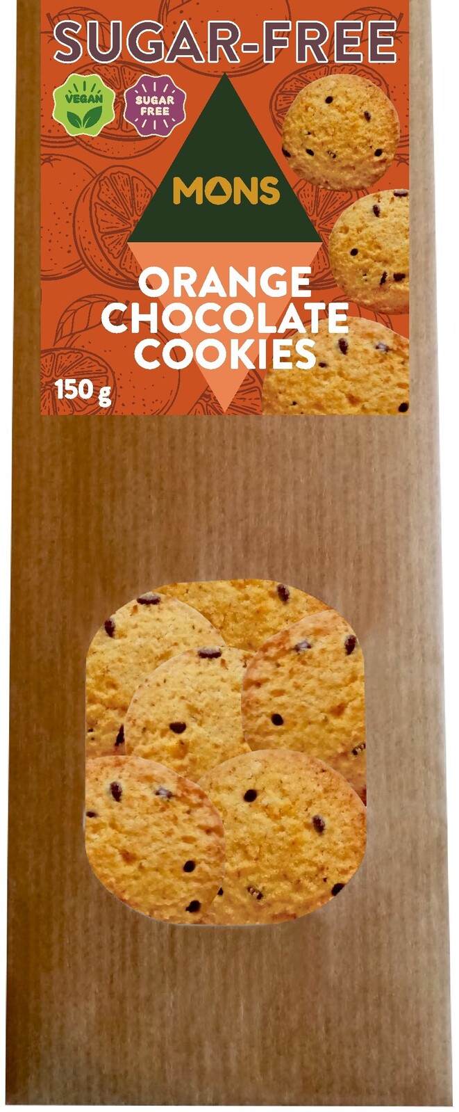 MONS Pomerančové sušenky s čokoládou bez cukru 150 g
