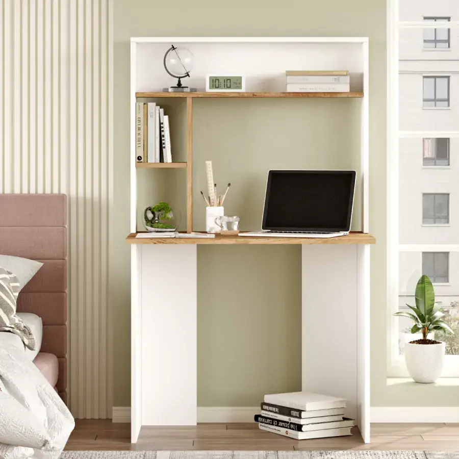 Casarredo Psací stůl s nástavcem HONTON - bílá/borovice