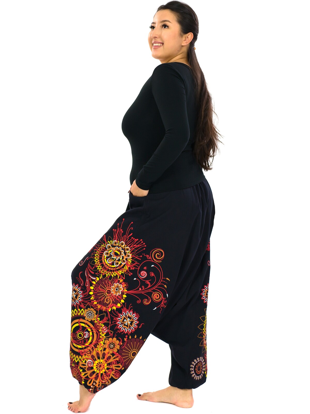 Himalife Harémové kalhoty Rula - černá s červenou Velikost: S/M