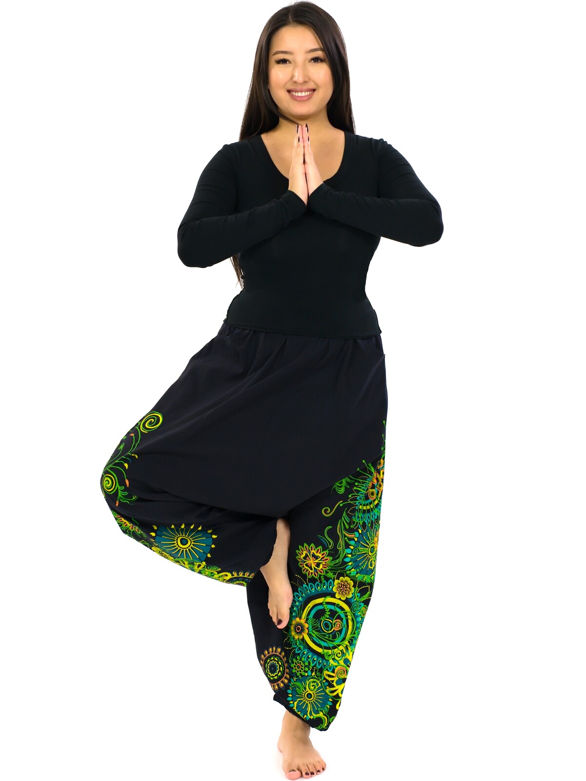 Himalife Harémové kalhoty Rula - černá s limetkovou Velikost: S/M