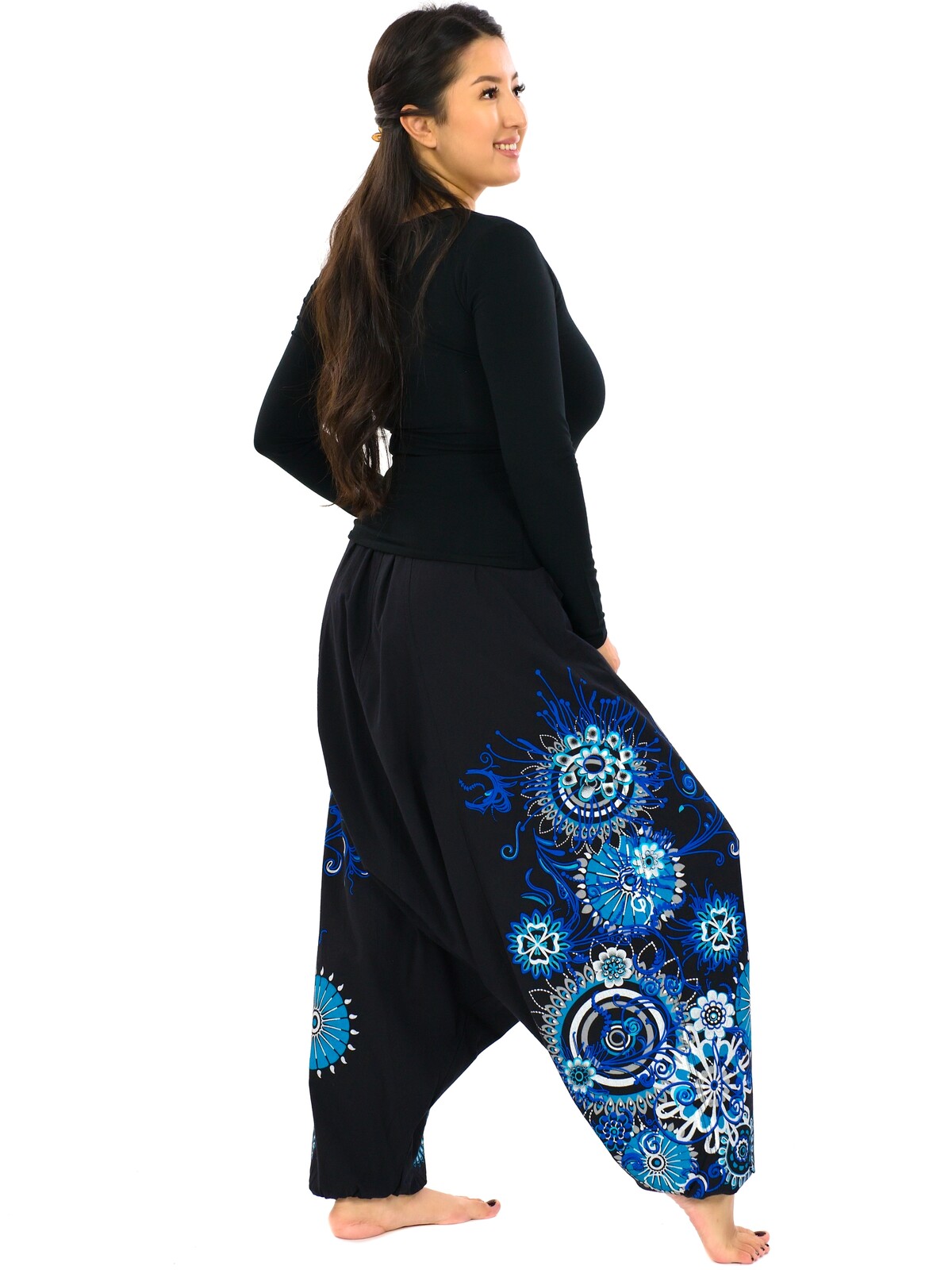 Himalife Harémové kalhoty Rula - černá s modrou Velikost: S/M