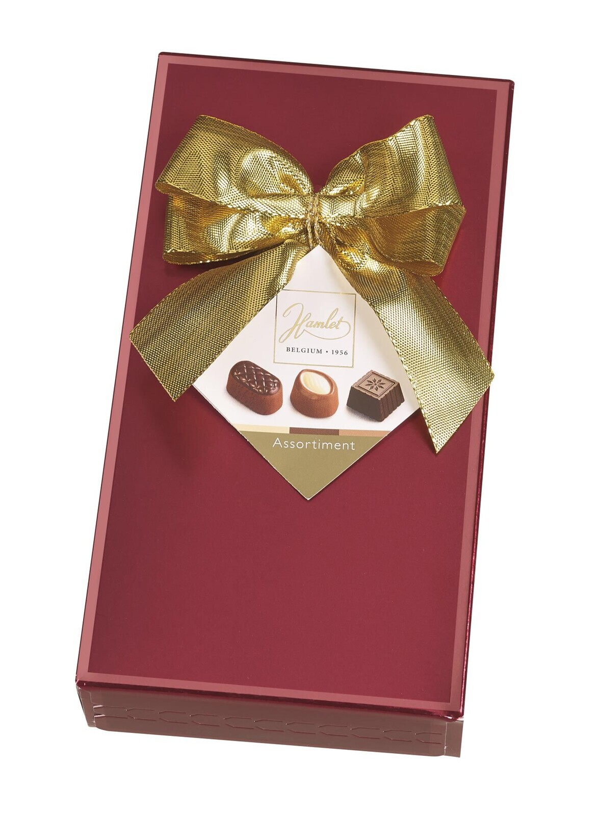 Belgické pralinky v rudém obalu s mašlí, 125 g