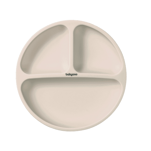 BABYONO Talíř silikonový s přísavkou - beige 6m+