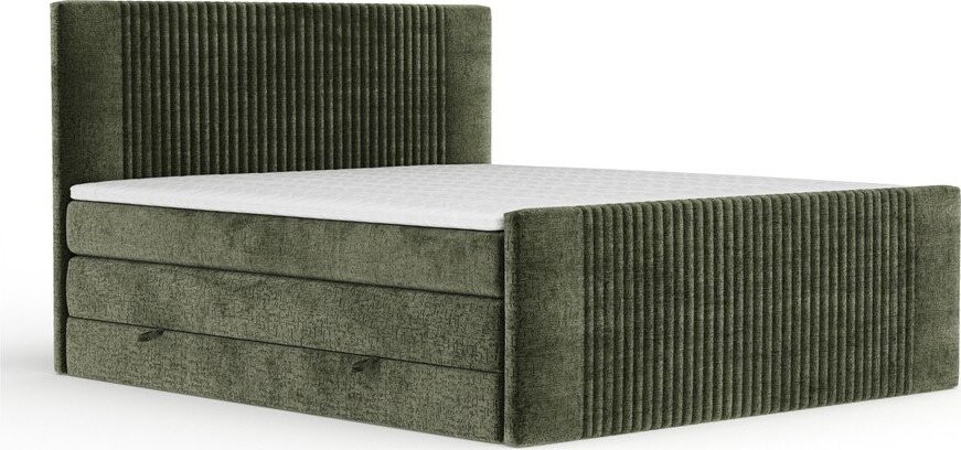 Tmavě zelená boxspring postel s úložným prostorem 200x200 cm Bergamo – Maison de Rêve