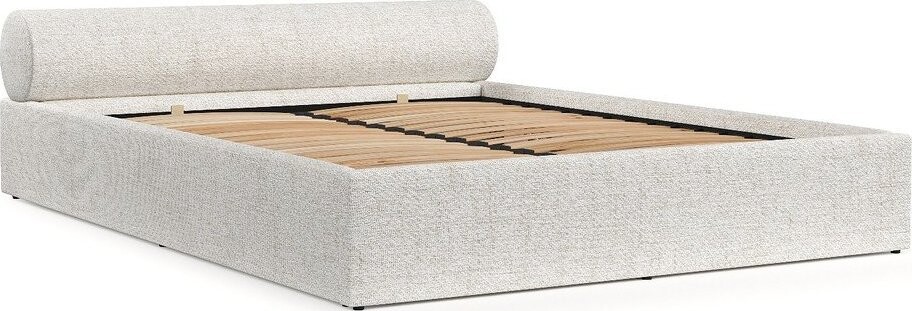 Krémová čalouněná dvoulůžková postel s úložným prostorem s roštem 140x200 cm Solvo – Maison de Rêve