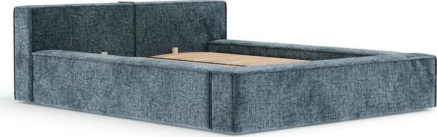 Šedomodrá čalouněná dvoulůžková postel s úložným prostorem s roštem 160x200 cm Voliera – Maison de Rêve