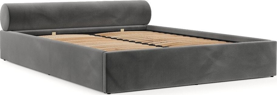 Tmavě šedá čalouněná dvoulůžková postel s úložným prostorem s roštem 140x200 cm Solvo – Maison de Rêve