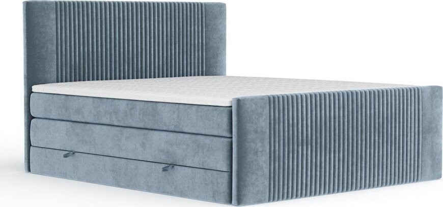 Modrá boxspring postel s úložným prostorem 140x200 cm Bergamo – Maison de Rêve