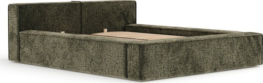 Tmavě zelená čalouněná dvoulůžková postel s úložným prostorem s roštem 140x200 cm Voliera – Maison de Rêve