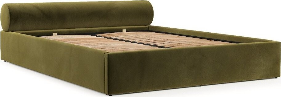 Tmavě zelená čalouněná dvoulůžková postel s úložným prostorem s roštem 160x200 cm Solvo – Maison de Rêve