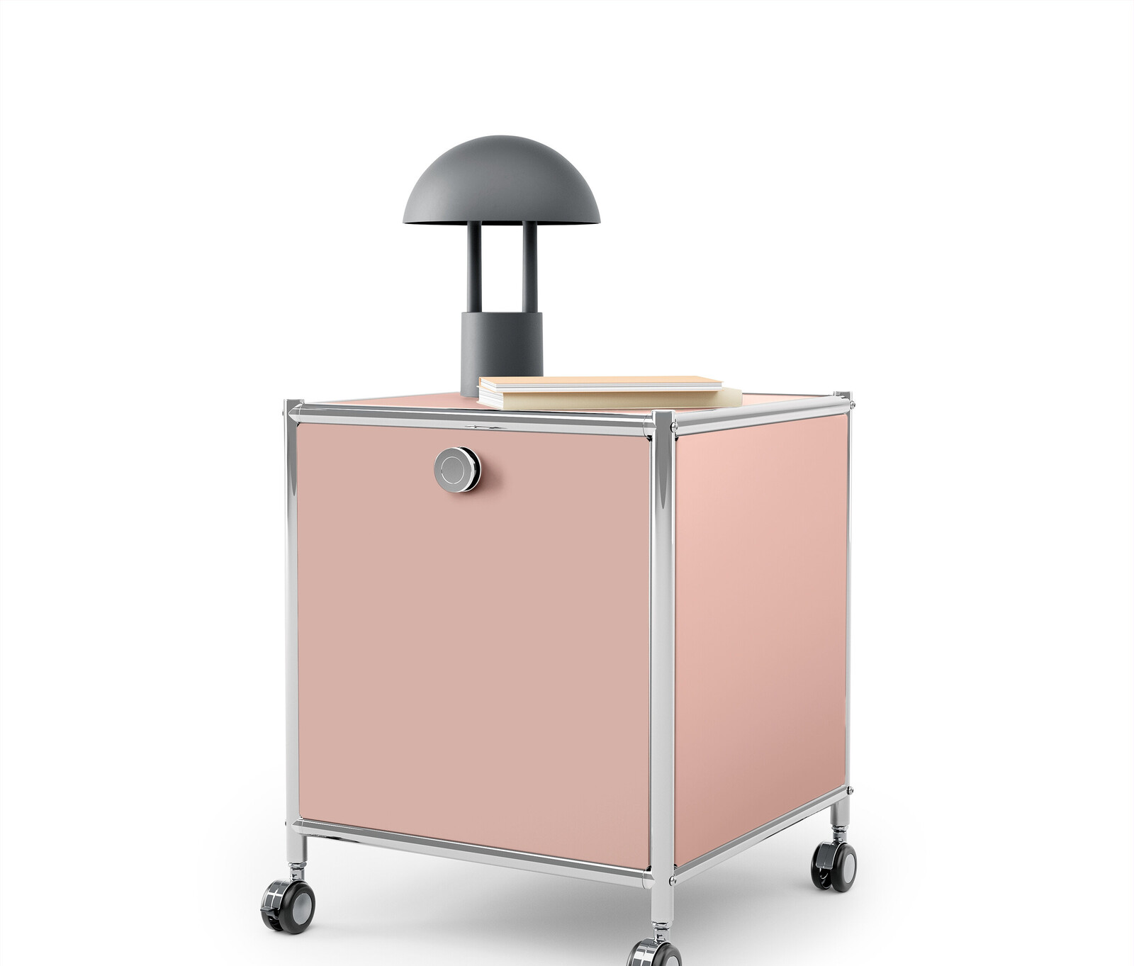 Tchibo - Kovový odkládací stolek »Cn3« s 1 výklopnými dvířky - barva: růžová