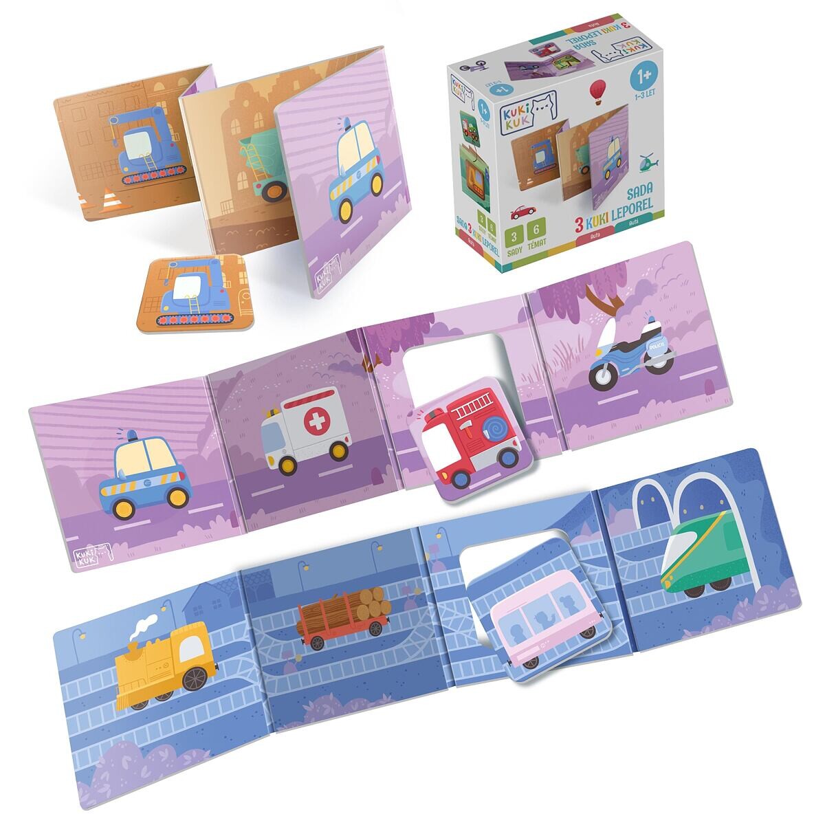 KukiKuk - Sada 3 KUKI leporel - Auta