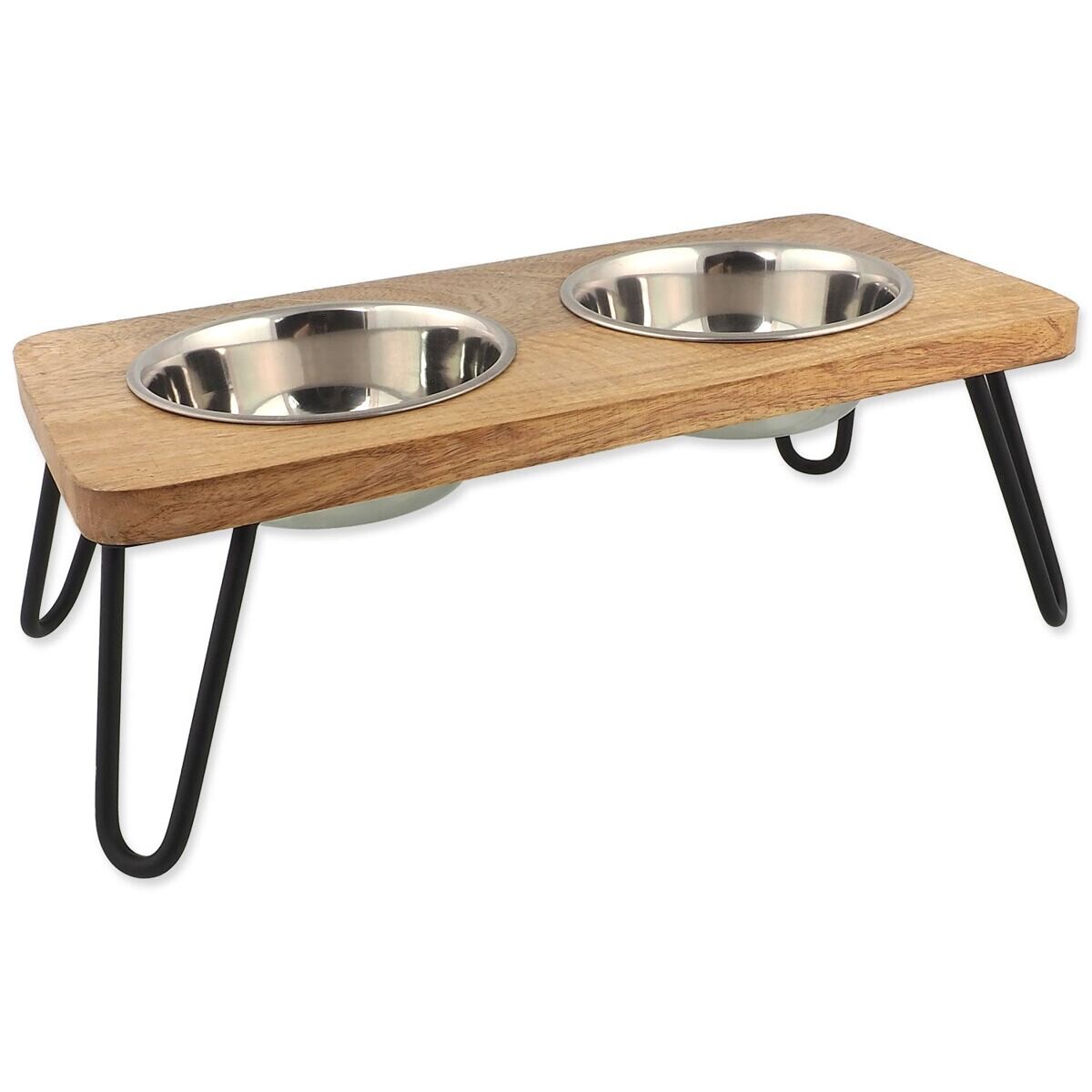 Misky Dog Fantasy nerez s dřevěným stojánkem železné nohy 2x400ml