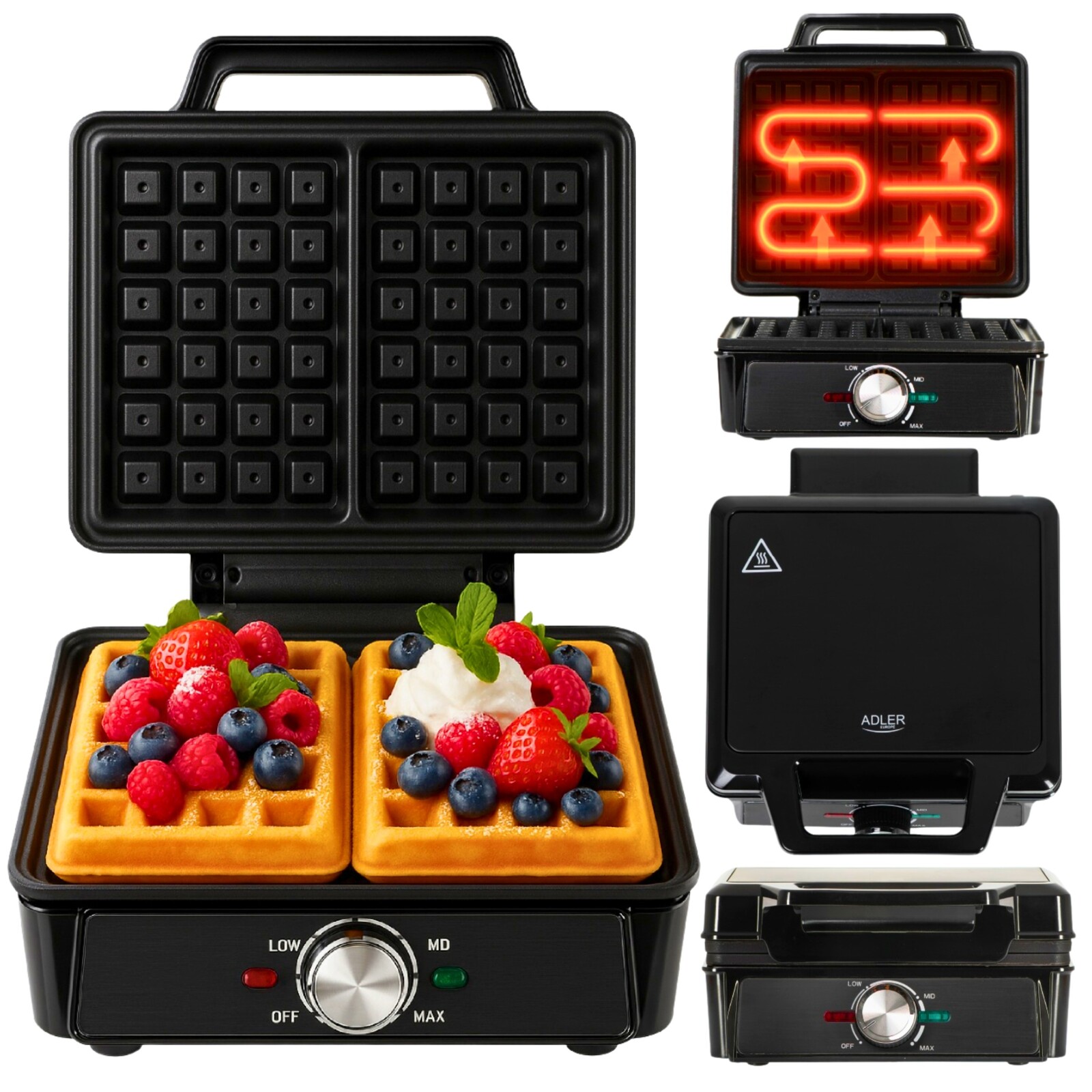 Vaflovač 2000W Výkonný Opékač Vaflí S Regulací Teploty Černý