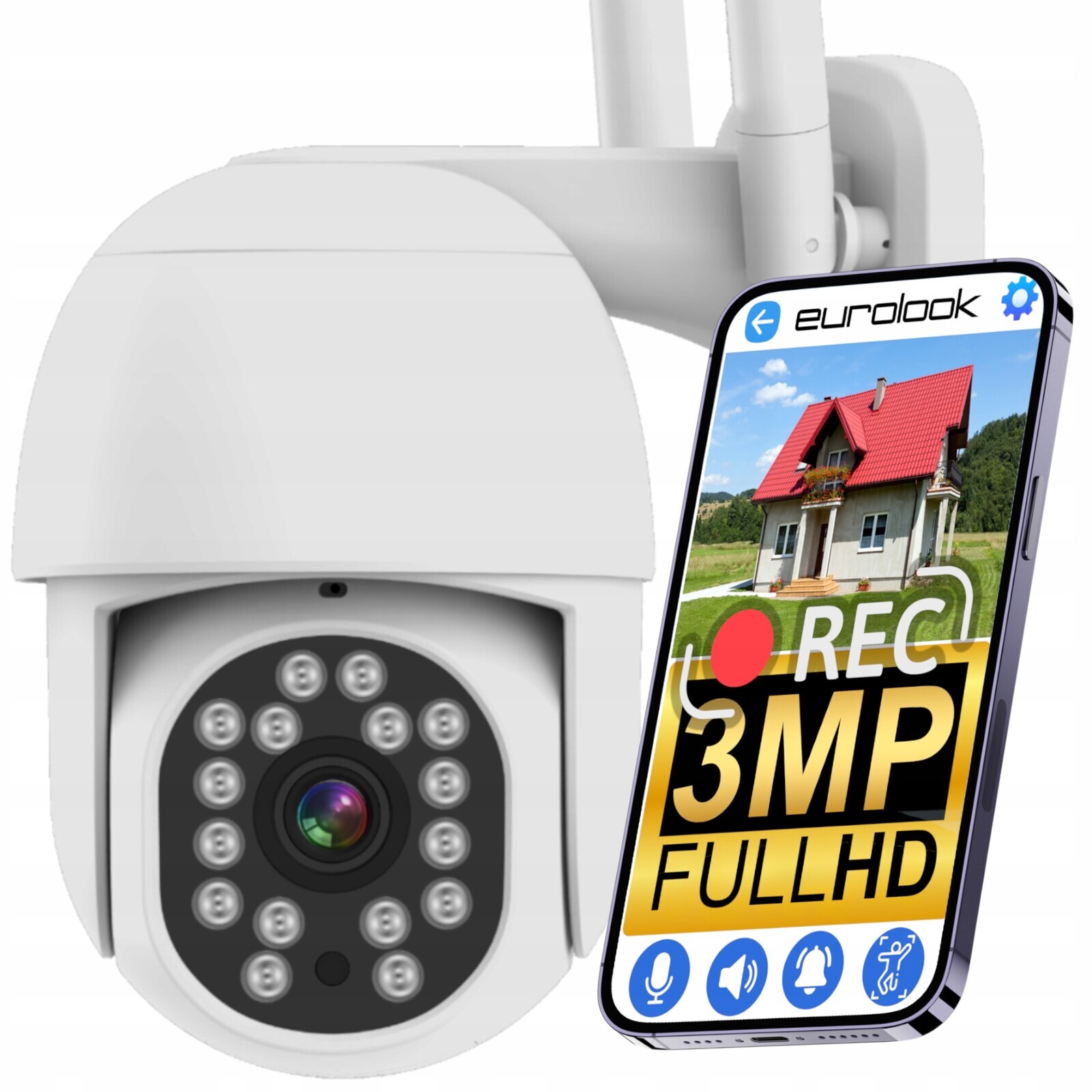 Venkovní Wifi Smart Ip Kamera 3MPX Fullhd Otočná Detekce 4X Zoom Alarm