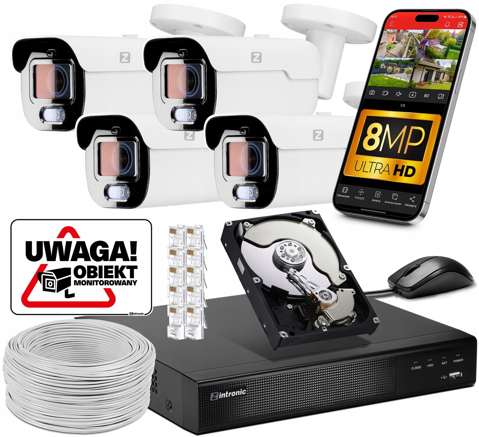 Monitorovací sada 4 kamer Ip Poe B8 Ultimate DLM 8MP 4K Audio ZOOMx5