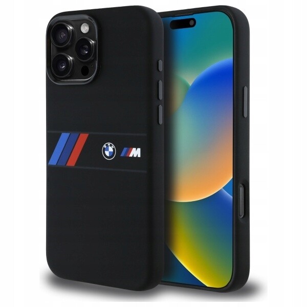 Pouzdro pro iPhone 16 Pro Max Bmw černé MagSafe Silicone Stripe