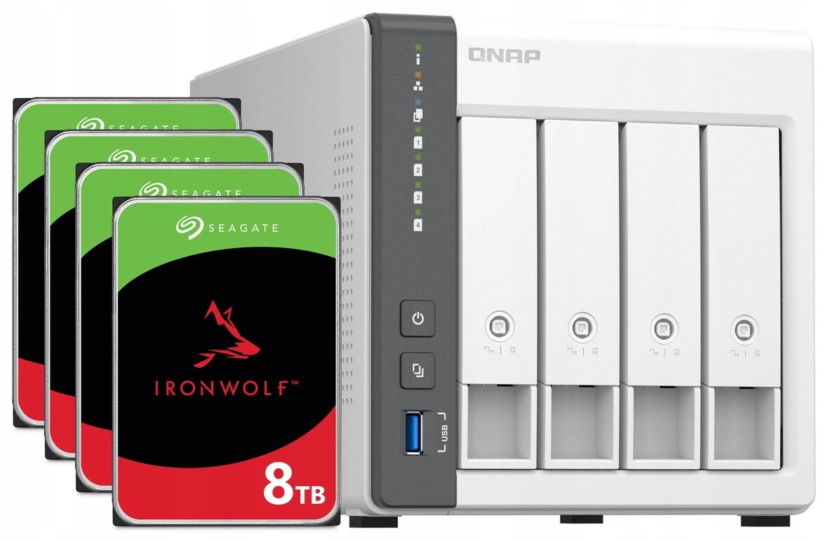 Nas server Qnap TS-433 4GB Ram 32TB Hdd (4x8TB) Seagate IronWolf 2.5GbE Lan
