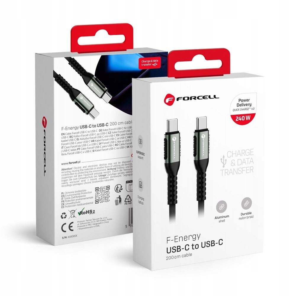 Kabel Forcell Usb typ C Usb typ C 2 m černý