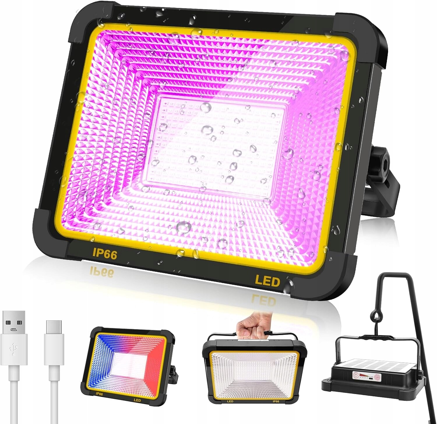 Led reflektor 100W Uv černý voděodolný Ultrafialové Světlo Solární+usb