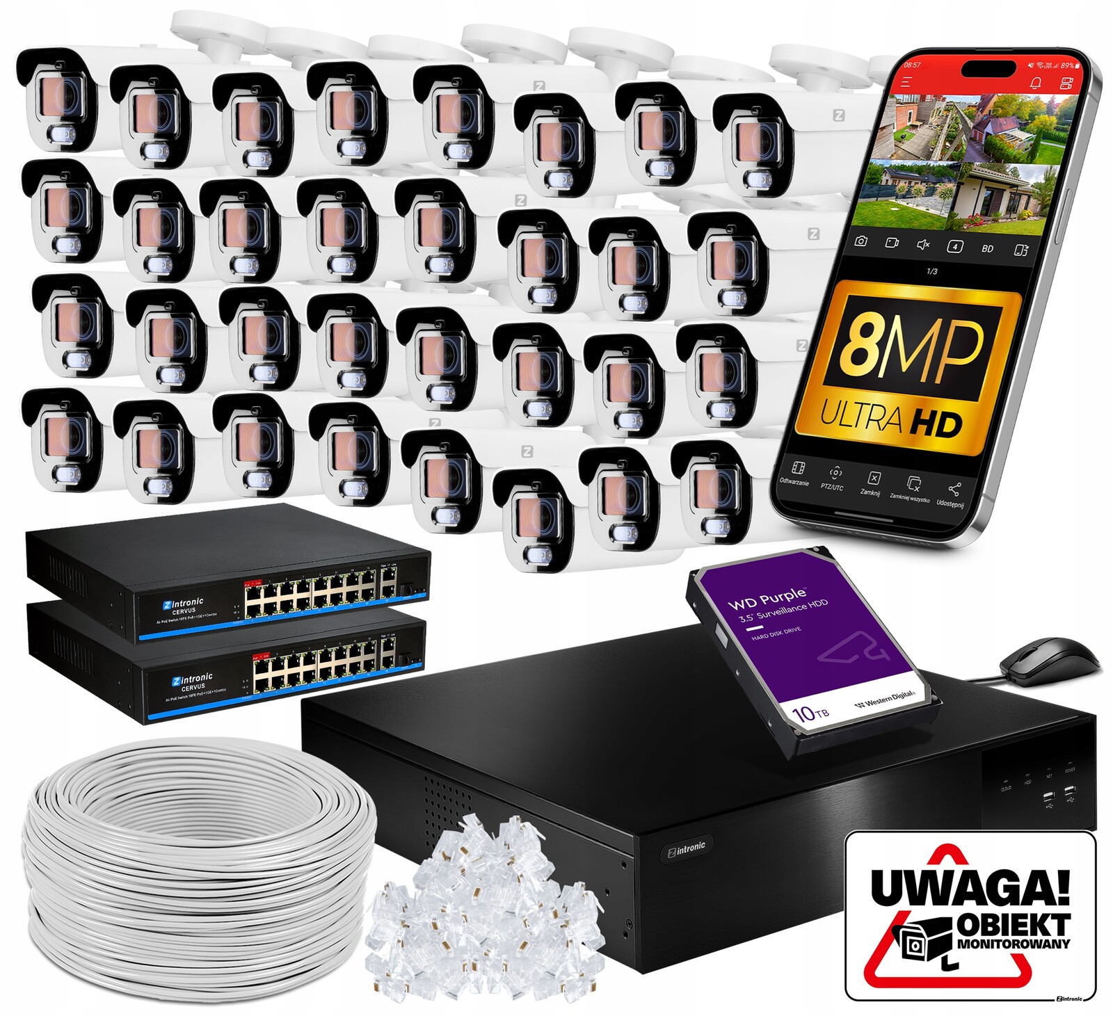 Monitorovací sada 32 kamer 8MP Ip Poe B8 Ultimate DLM 4K Audio ZOOMx5