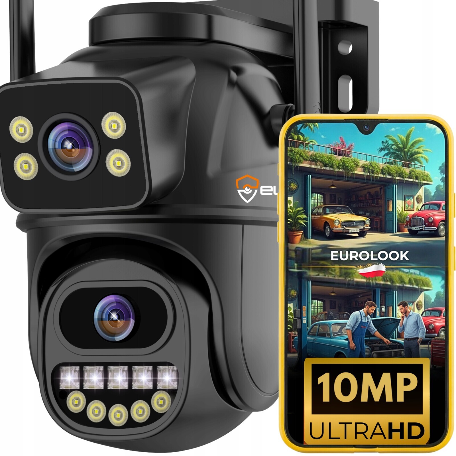 Dvojitá Wifi Kamera, Funkce 4K Venkovní, Otočná, 10 Mpx, Ultra Hd Zoom