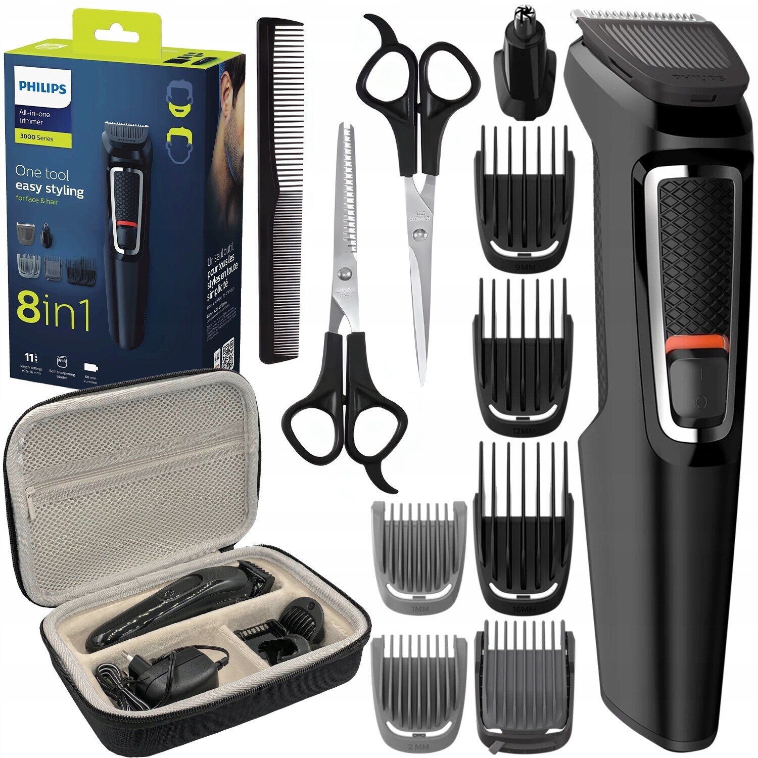 Bezdrátový Strojek Na Vlasy A Vousy Philips 8v1 S Pouzdro Sada Nůžek