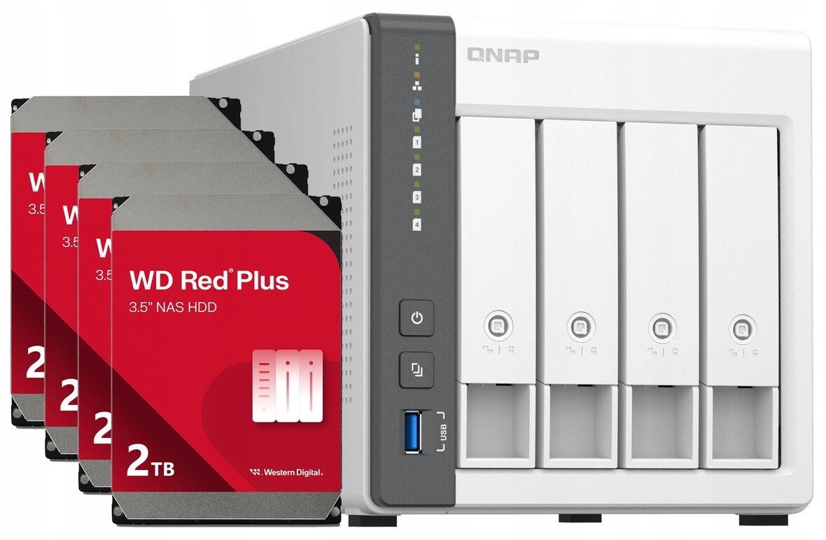 Nas server Qnap TS-433 4GB Ram 8TB Hdd (4x2TB) Wd Red Plus 2.5GbE Lan