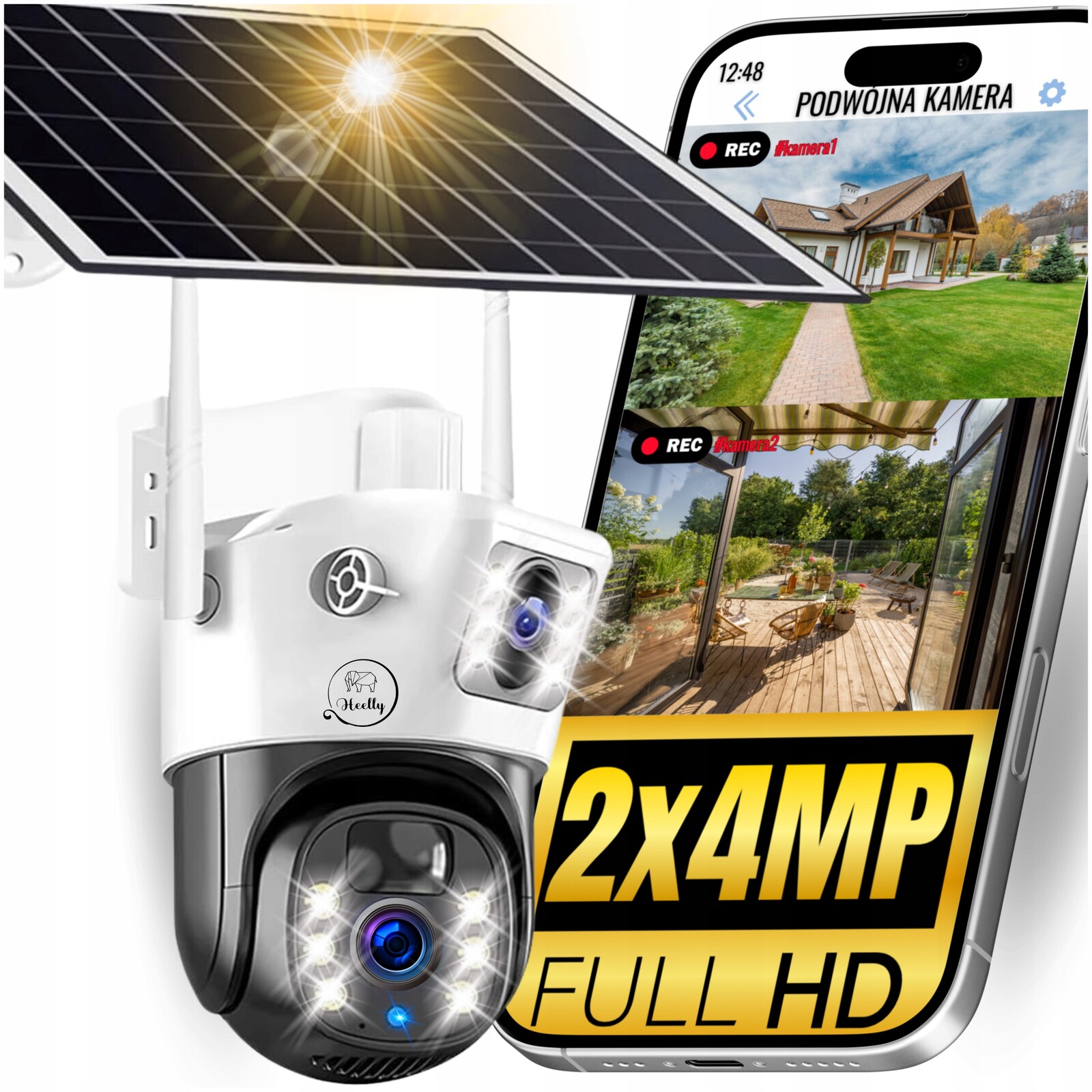 Dvojitá Solární Kamera 2V1 Wifi 2X4MP Venkovní Otočná Bezdrátová