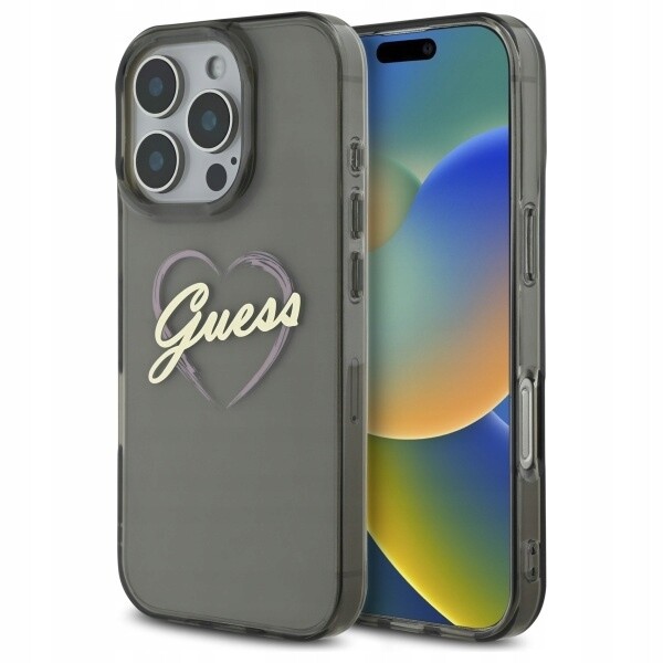 Pouzdro pro iPhone 16 Pro Guess Hardcase Průhledné se srdíčkem