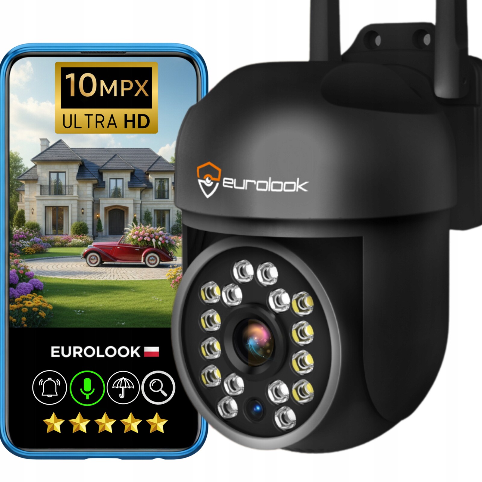 Venkovní Ip Wifi Otočná Kamera 10MP 4K Ultra Hd Mikrofon Sledování Zoomu