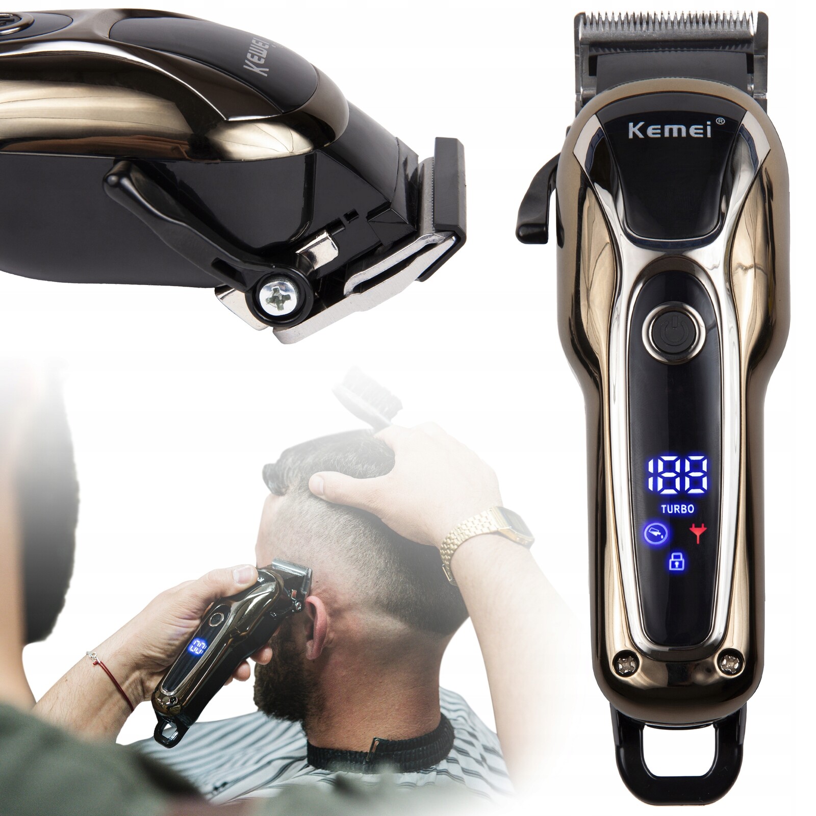 Bezdrátový Strojek Na Vlasy Kemei Barber Usb