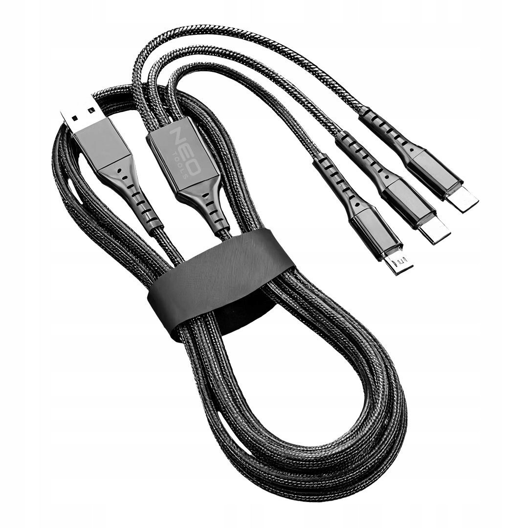 2 x Usb Kabel 3v1 Usb typ C Micro Usb Lightning 1,2 m černý nylon Neo